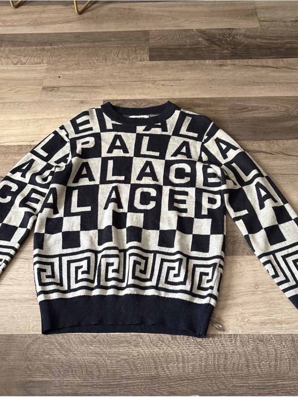 PALACE Black & Cream All-Over Logo Crew Sweater